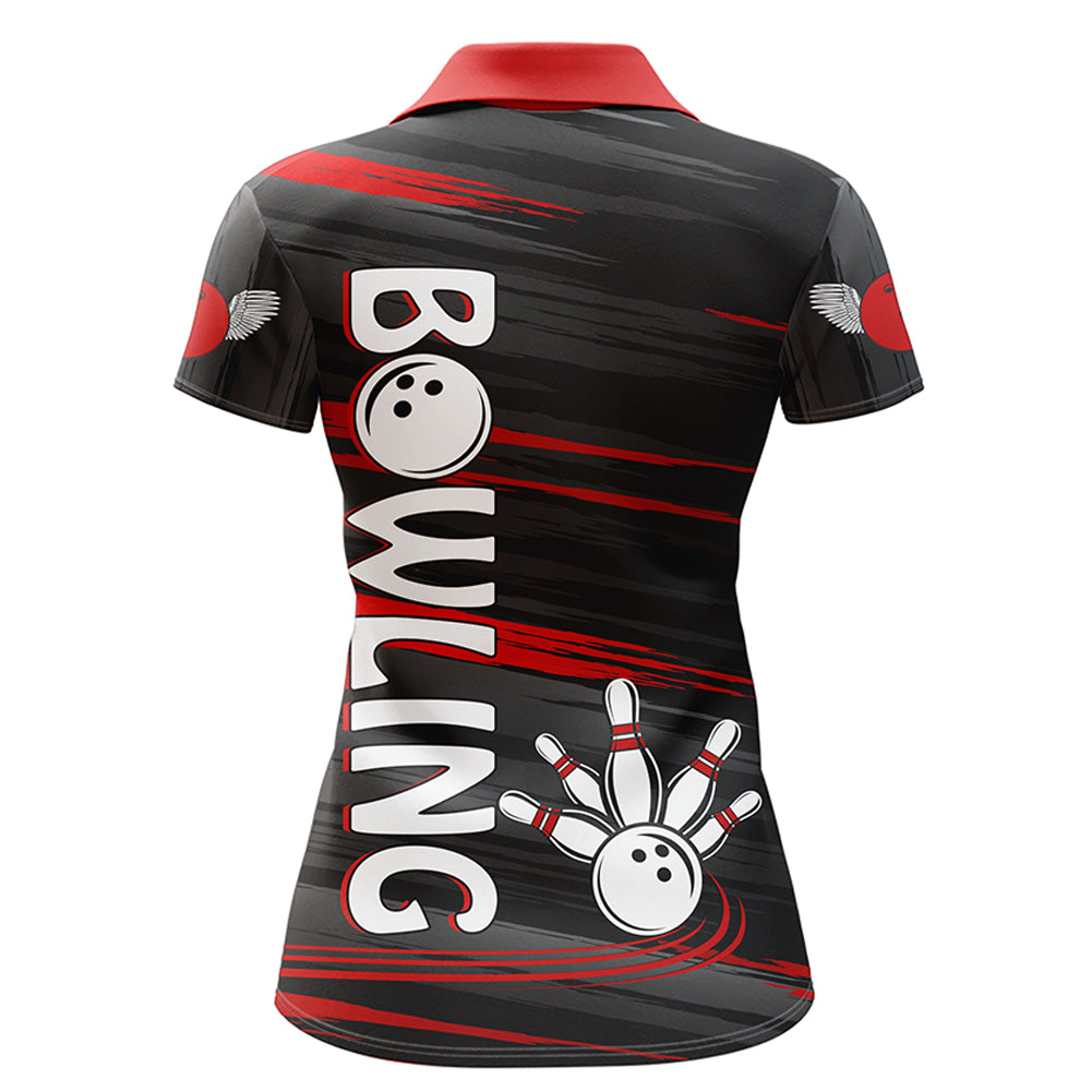 Frenzidea Red And Black Bowling Player Pattern Premium Customized Name 3D Shirt For Women