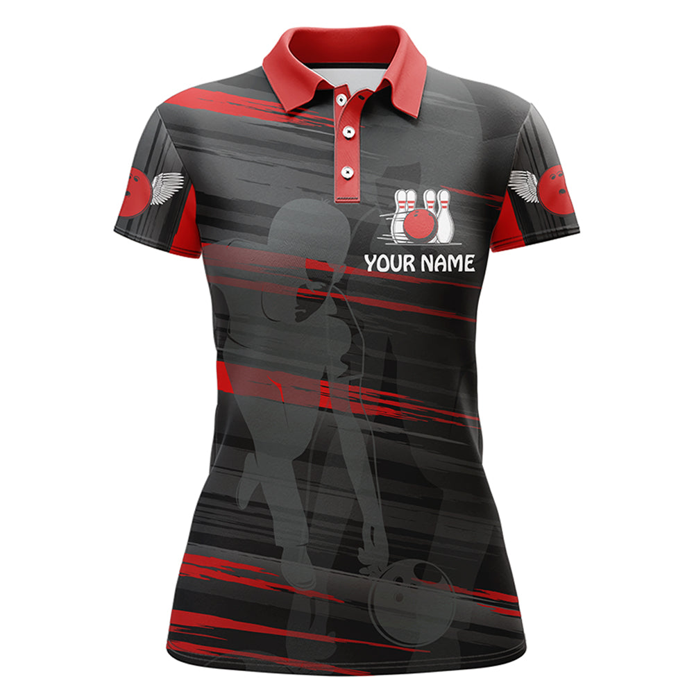 Frenzidea Red And Black Bowling Player Pattern Premium Customized Name 3D Shirt For Women