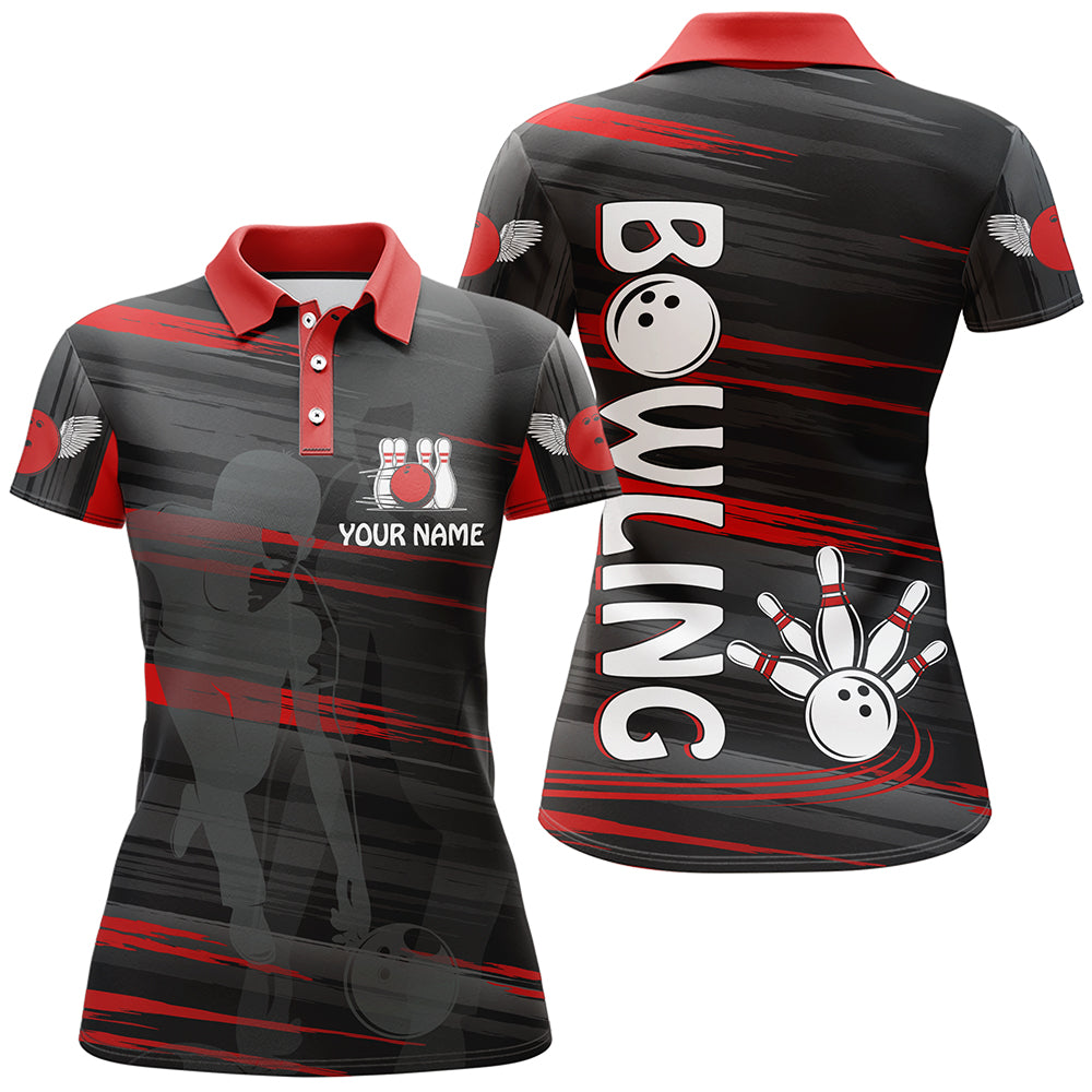 Frenzidea Red And Black Bowling Player Pattern Premium Customized Name 3D Shirt For Women