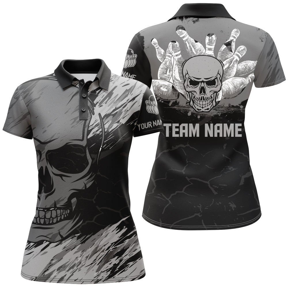 Frenzidea Black Skull Bowling Premium Customized Name 3D Shirt For Women