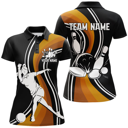 Frenzideas Black & Orange Bowling Personalized All Over Printed Shirt For Women