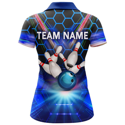 Frenzideas Light Blue Hexagon Bowling Pattern Personalized All Over Printed Shirt For Women