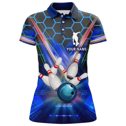 Frenzideas Light Blue Hexagon Bowling Pattern Personalized All Over Printed Shirt For Women