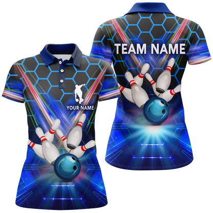 Frenzideas Light Blue Hexagon Bowling Pattern Personalized All Over Printed Shirt For Women