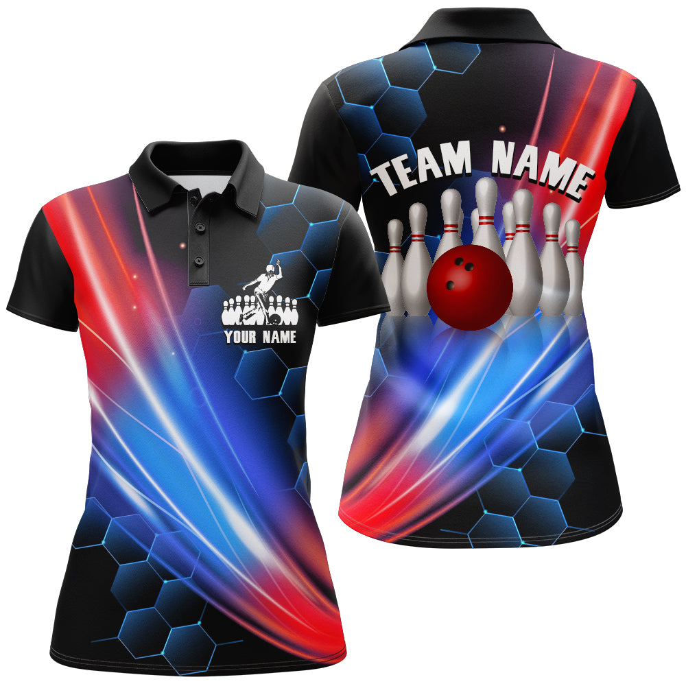 Frenzideas Black Bowling Hexagon Pattern Personalized All Over Printed Shirt For Women