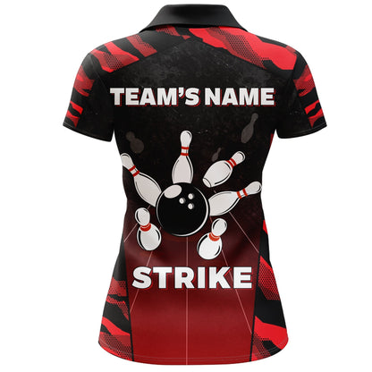 Frenzidea Red Camo Strike Bowling Premium Customized Name 3D Shirt For Women