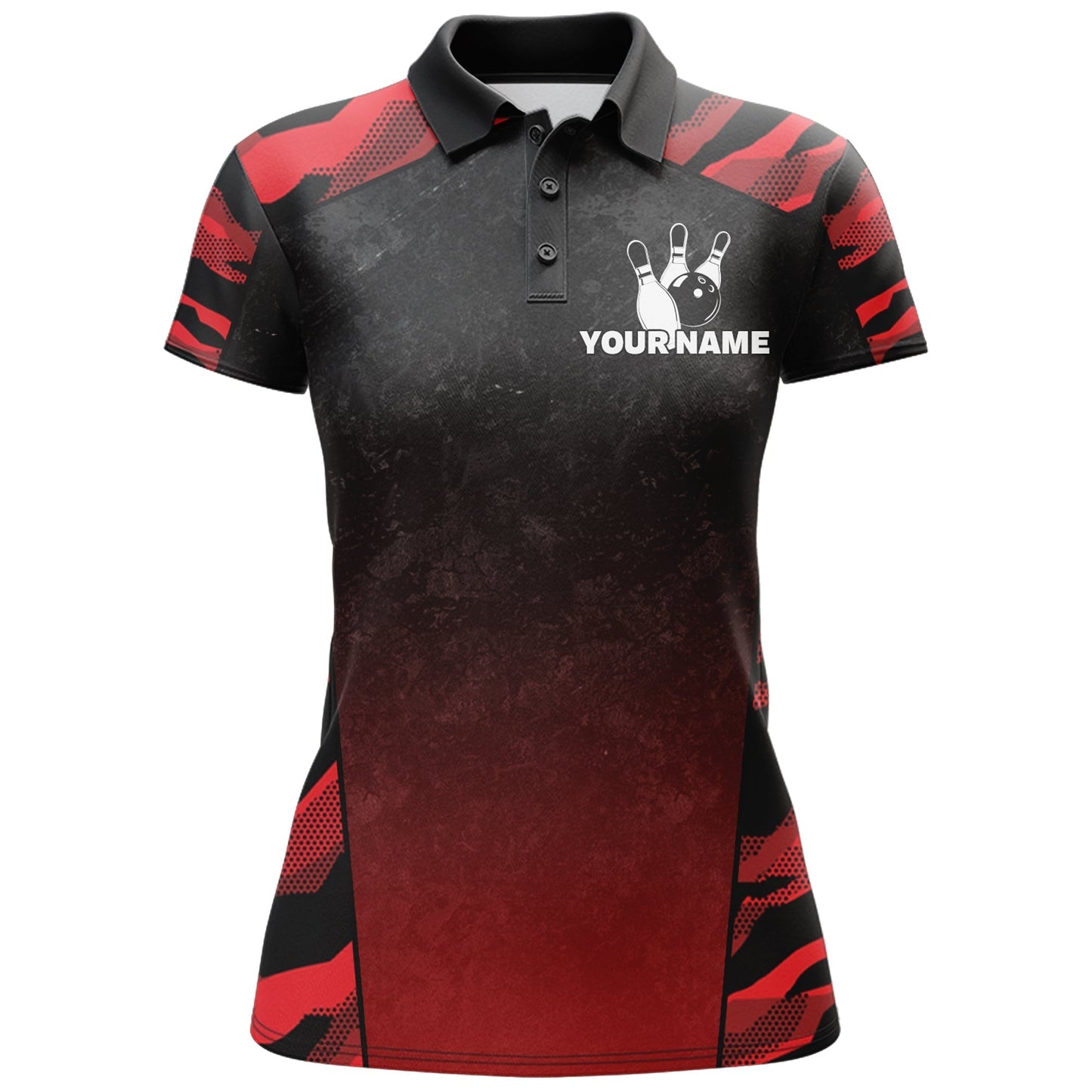 Frenzidea Red Camo Strike Bowling Premium Customized Name 3D Shirt For Women