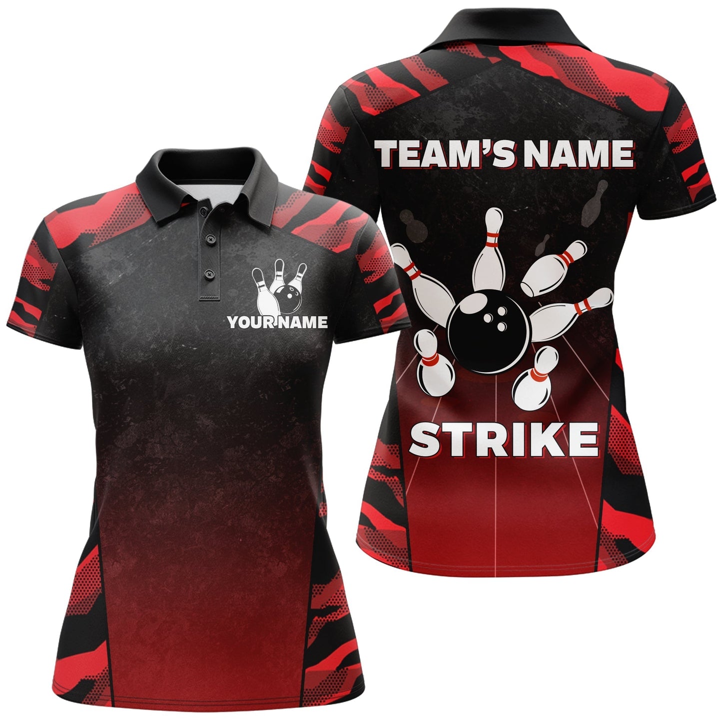 Frenzidea Red Camo Strike Bowling Premium Customized Name 3D Shirt For Women