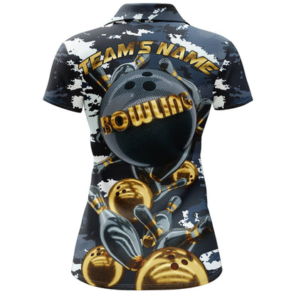 Frenzideas Camo Navy Bowling Personalized All Over Printed Shirt For Women