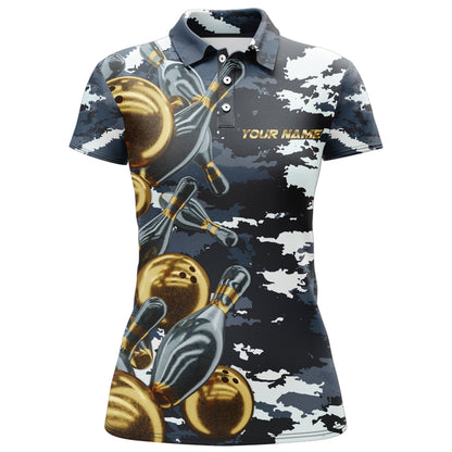 Frenzideas Camo Navy Bowling Personalized All Over Printed Shirt For Women