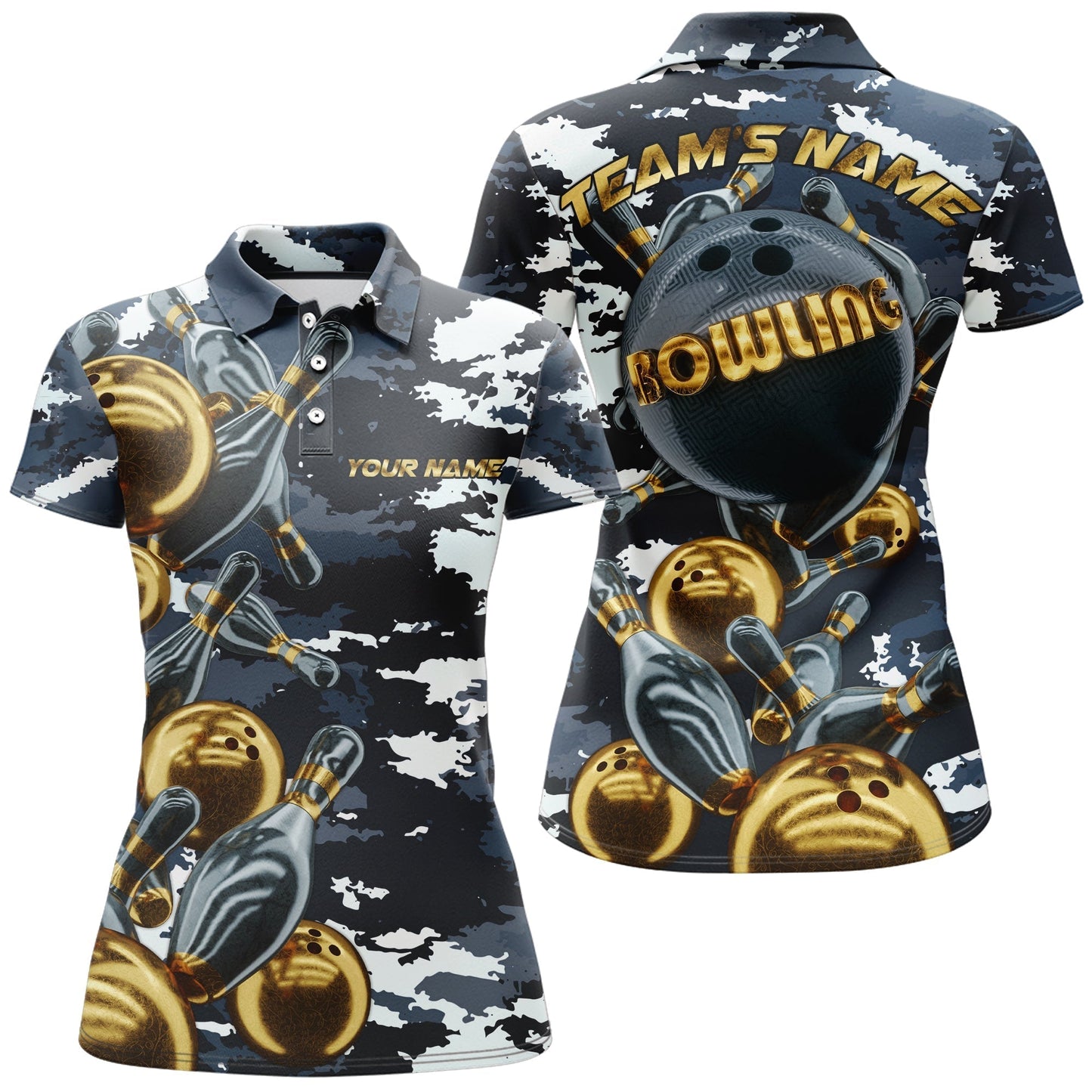 Frenzideas Camo Navy Bowling Personalized All Over Printed Shirt For Women