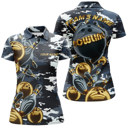 Frenzideas Camo Navy Bowling Personalized All Over Printed Shirt For Women