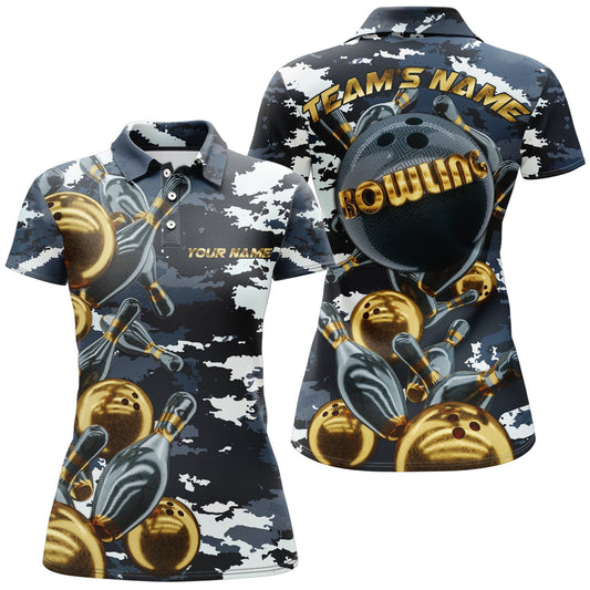 Frenzideas Camo Navy Bowling Personalized All Over Printed Shirt For Women