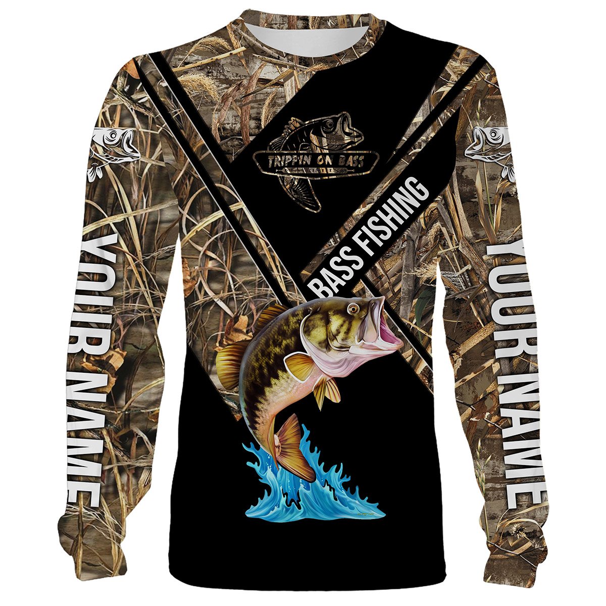 Frenzidea Customize Name Largemouth Bass Fishing Camo Shirts
