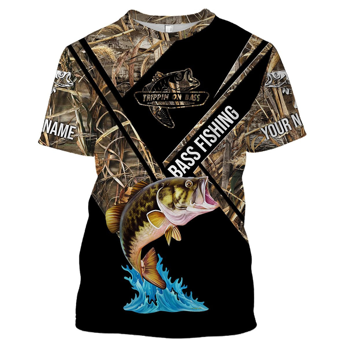 Frenzidea Customize Name Largemouth Bass Fishing Camo Shirts