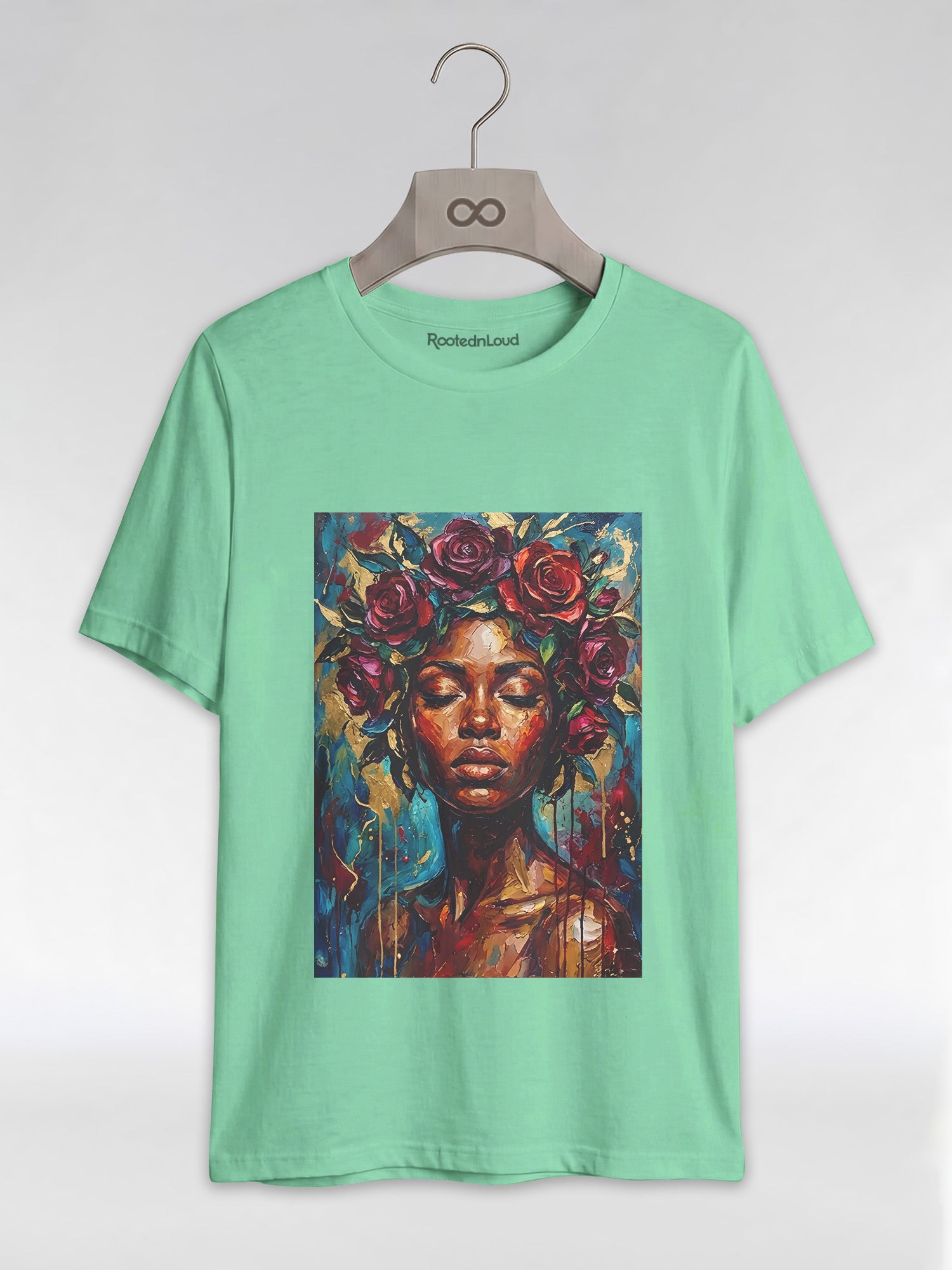 Painted Queen: Oil Painting Floral Black Woman Graphic T-Shirt - RootednLoud