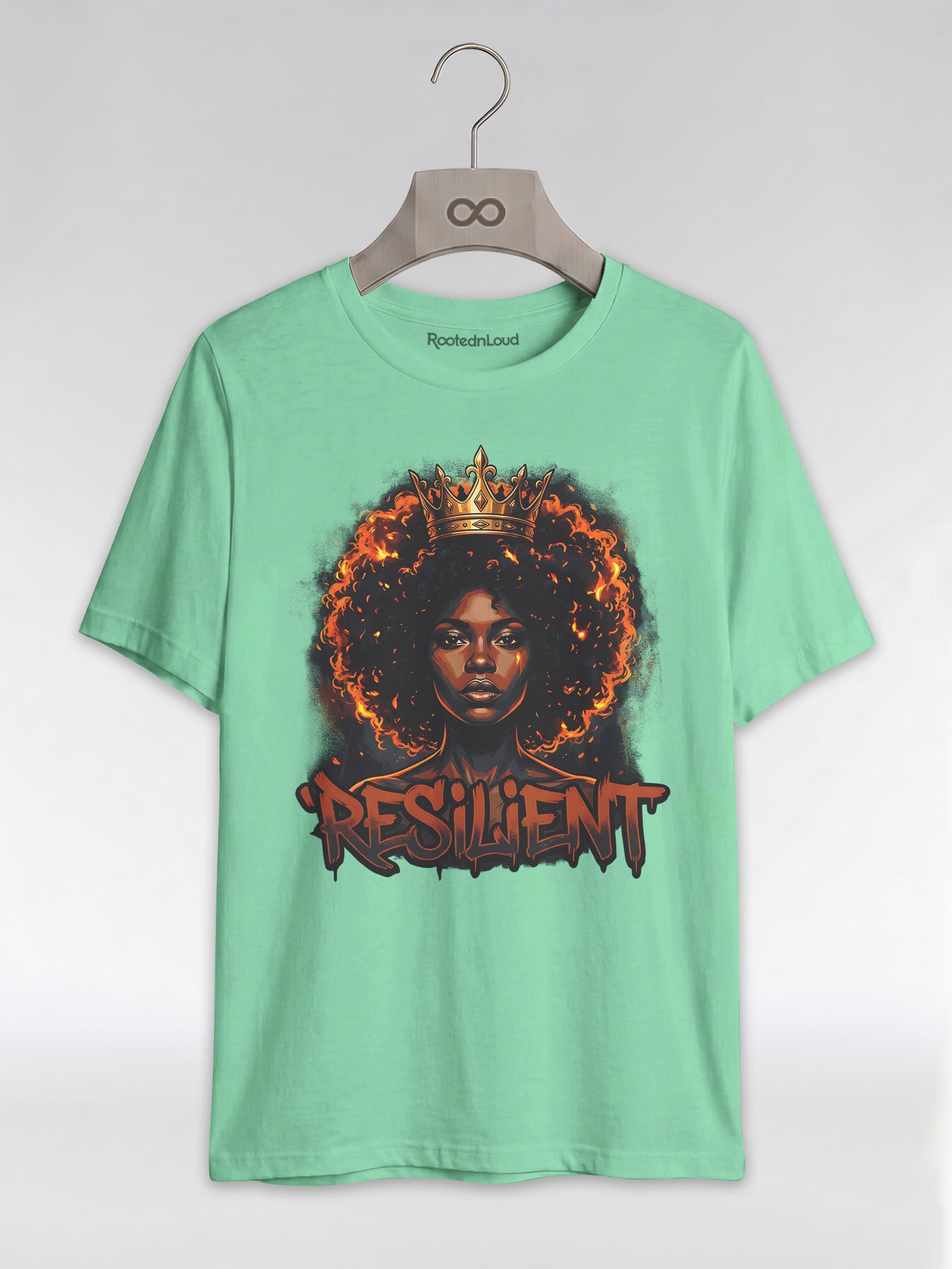 Resilient Black Queen: Fire Afro Crown Graphic T-Shirt - RootednLoud