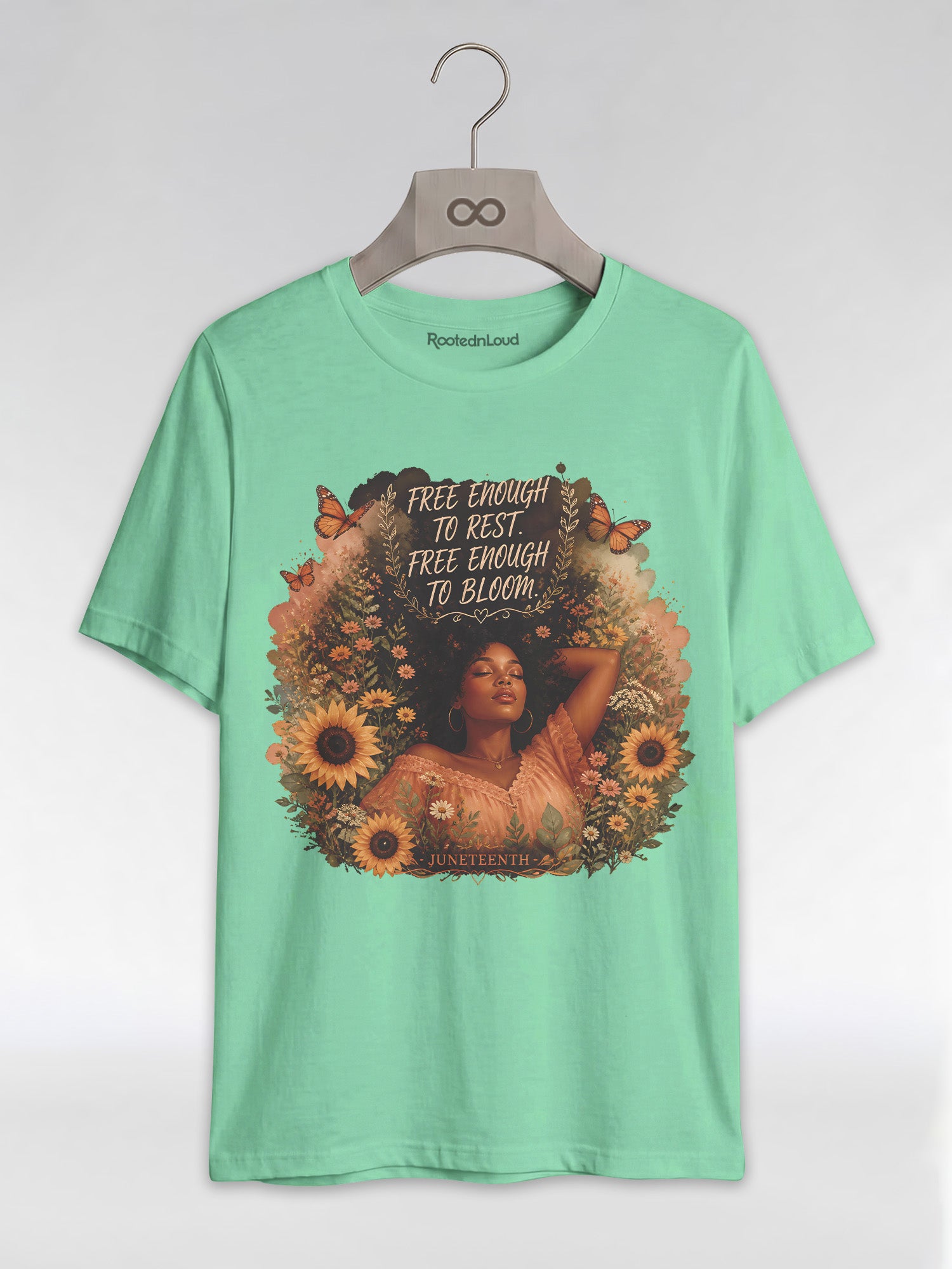 Free Enough To Rest: Juneteenth Floral Melanin Queen Graphic T-Shirt - RootednLoud