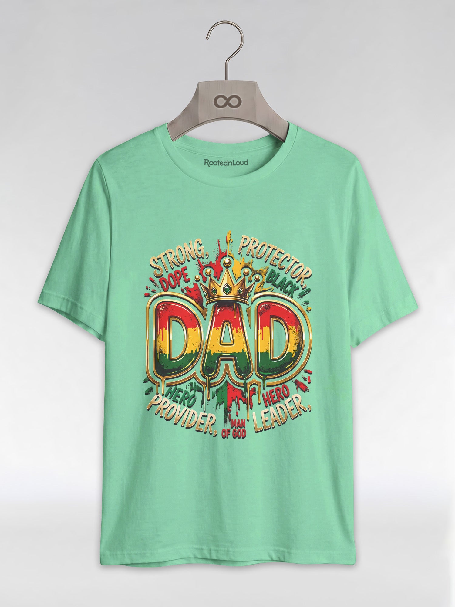Black Dad Strong Protector Leader Crown Graphic T-Shirt - RootednLoud