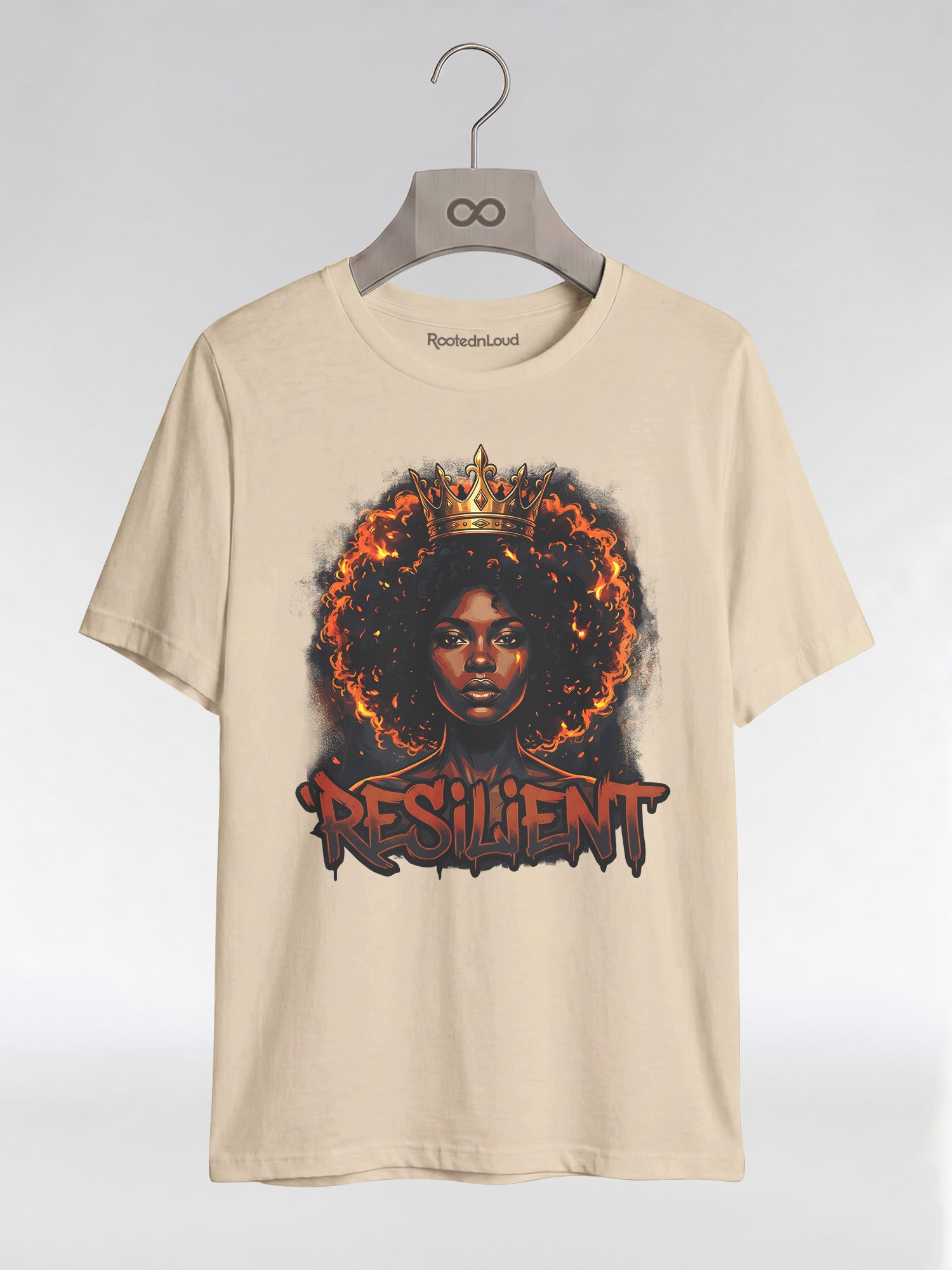 Resilient Black Queen: Fire Afro Crown Graphic T-Shirt - RootednLoud