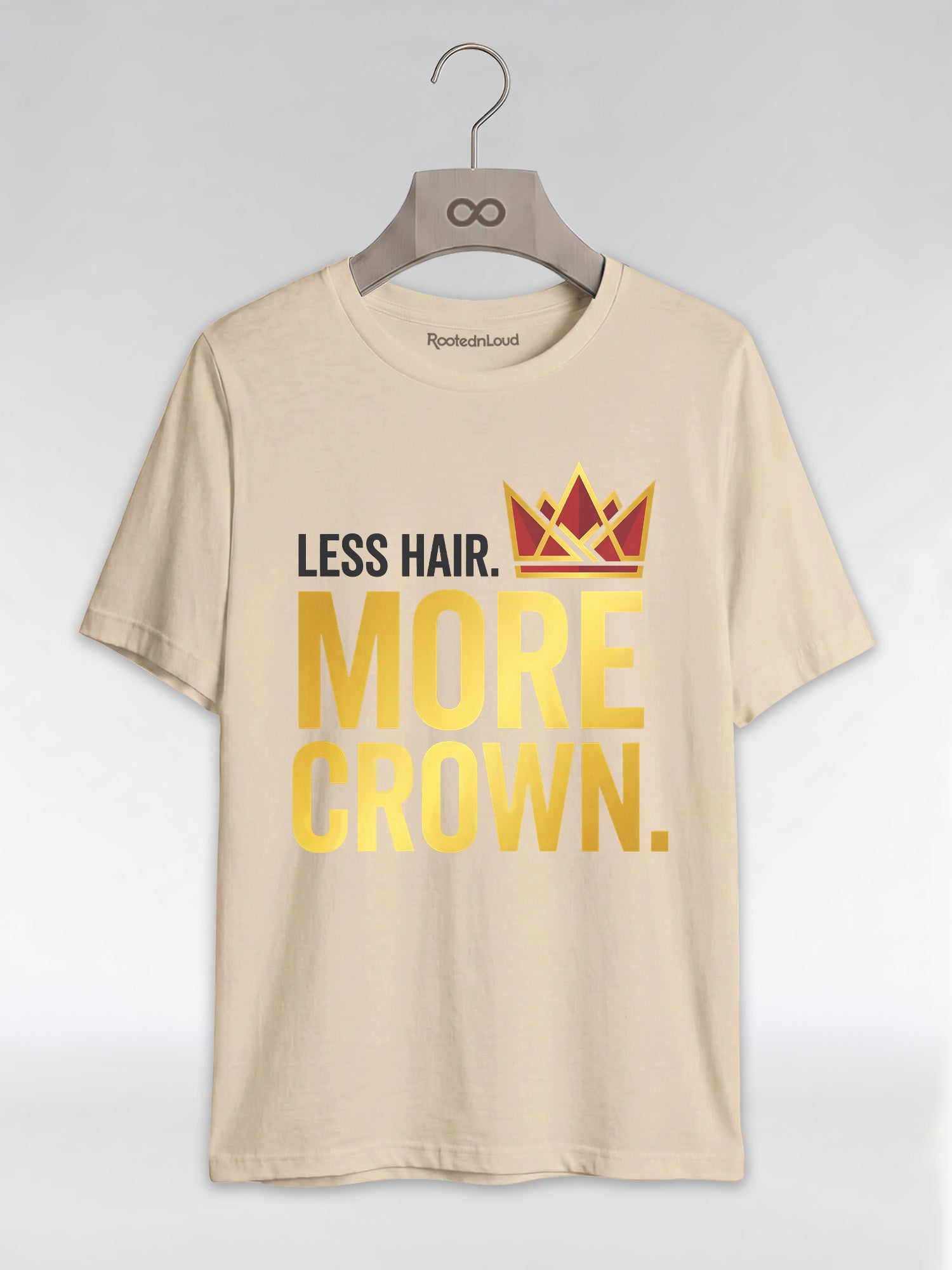 Bald & Proud: Less Hair More Crown Golden Typography Graphic T-Shirt - RootednLoud