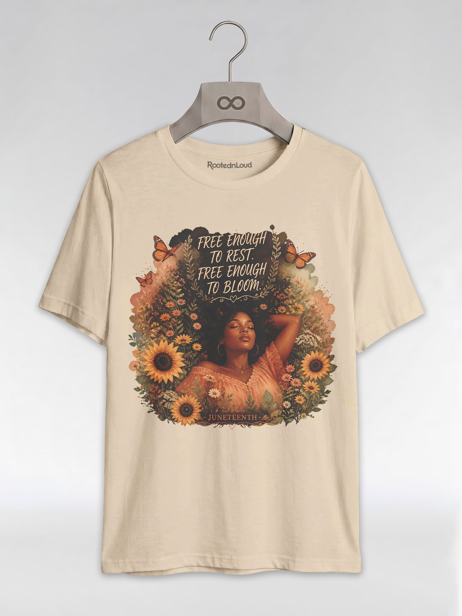 Free Enough To Rest: Juneteenth Floral Melanin Queen Graphic T-Shirt - RootednLoud