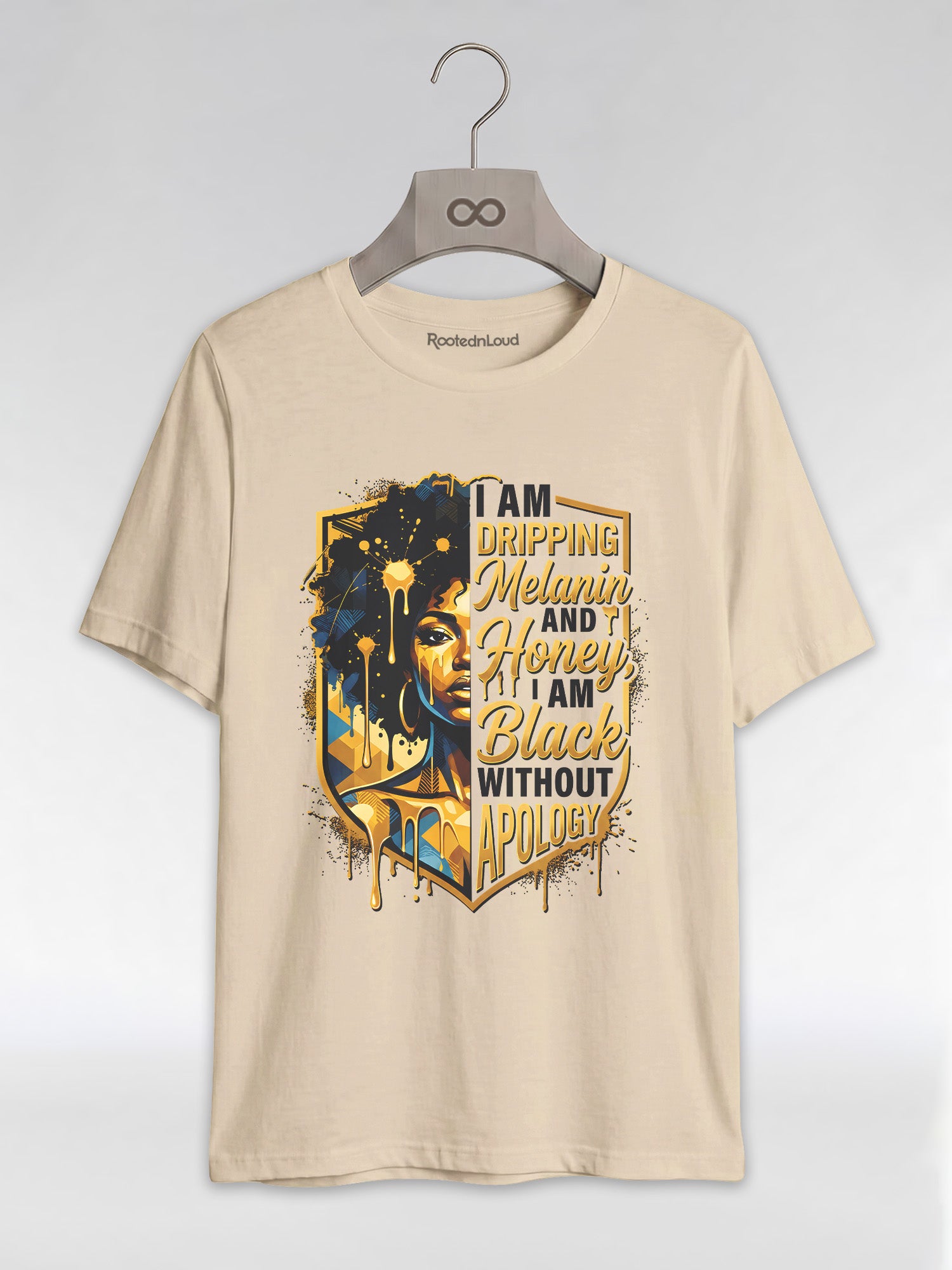 The Royal Shield: Dripping Melanin and Honey Black Queen Graphic T-Shirt - RootednLoud