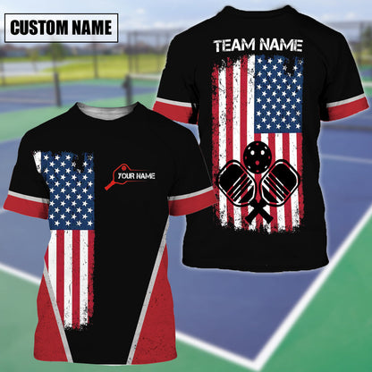 Frenzidea Pickleball US Flag Personalized Name, Team Name Unisex Shirt