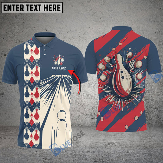 Frenzideas Bowling And Pins Retro Classic Multicolor Customized Name 3D Shirt (5 Colors)