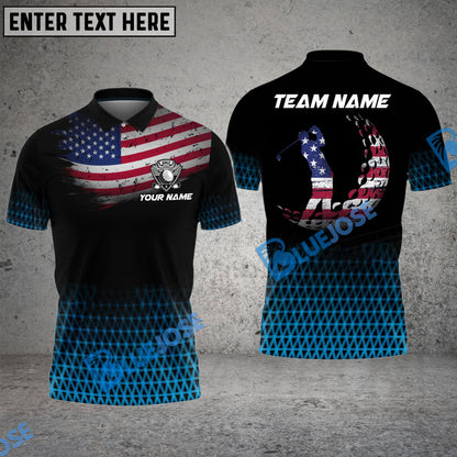 Frenzidea Golf American Flag Grid Customized Name, Team Name 3D Shirts (4 Colors)