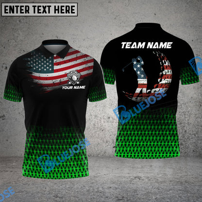 Frenzidea Golf American Flag Grid Customized Name, Team Name 3D Shirts (4 Colors)
