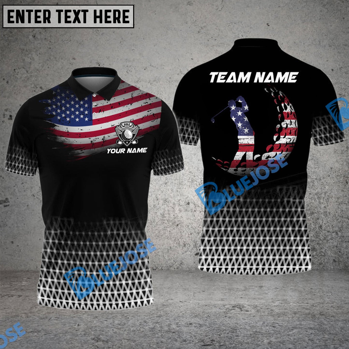 Frenzidea Golf American Flag Grid Customized Name, Team Name 3D Shirts (4 Colors)