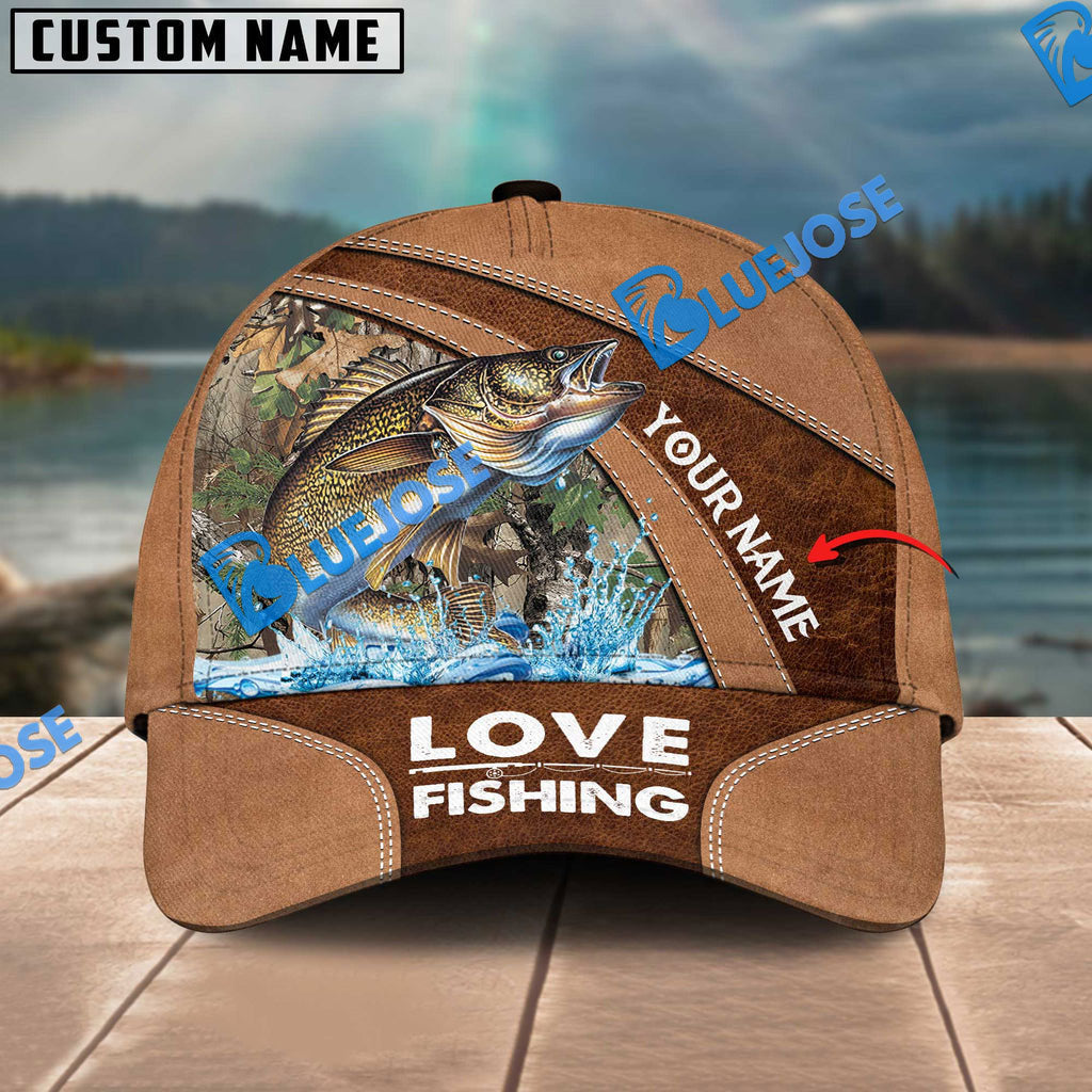 Frenzidea Personalized Walleye Fishing Leather Pattern Classic 3D Cap