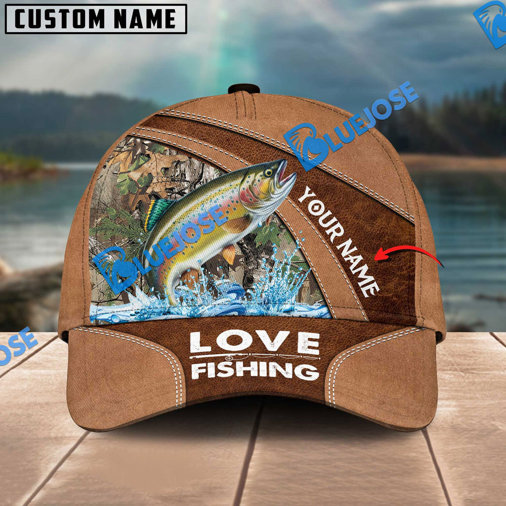 Frenzidea Personalized Trout Fishing Leather Pattern Classic 3D Cap