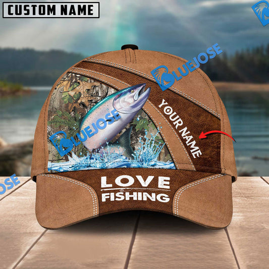 Frenzidea Personalized Salmon Fishing Leather Pattern Classic 3D Cap