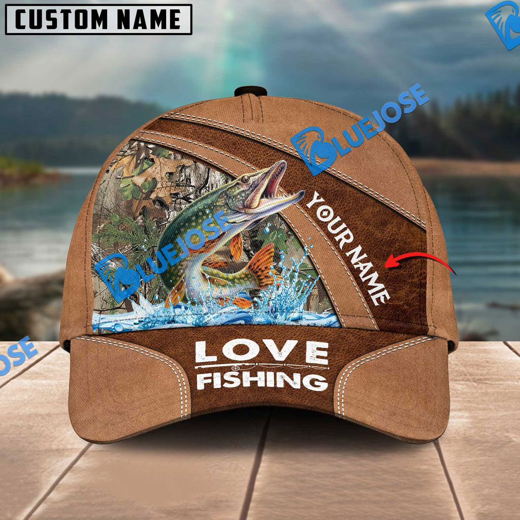 Frenzidea Personalized Pike Fishing Leather Pattern Classic 3D Cap