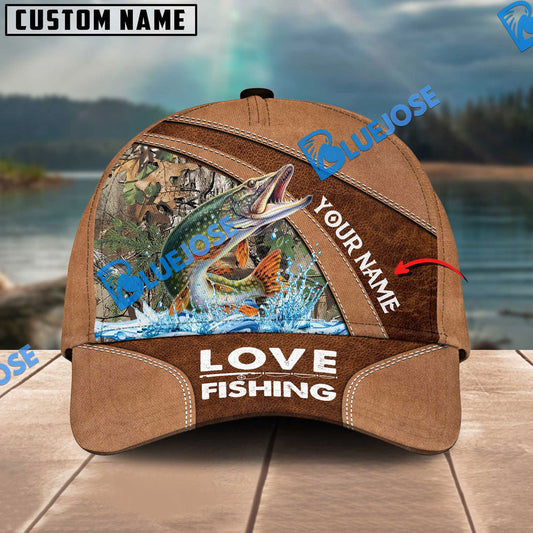 Frenzidea Personalized Pike Fishing Leather Pattern Classic 3D Cap