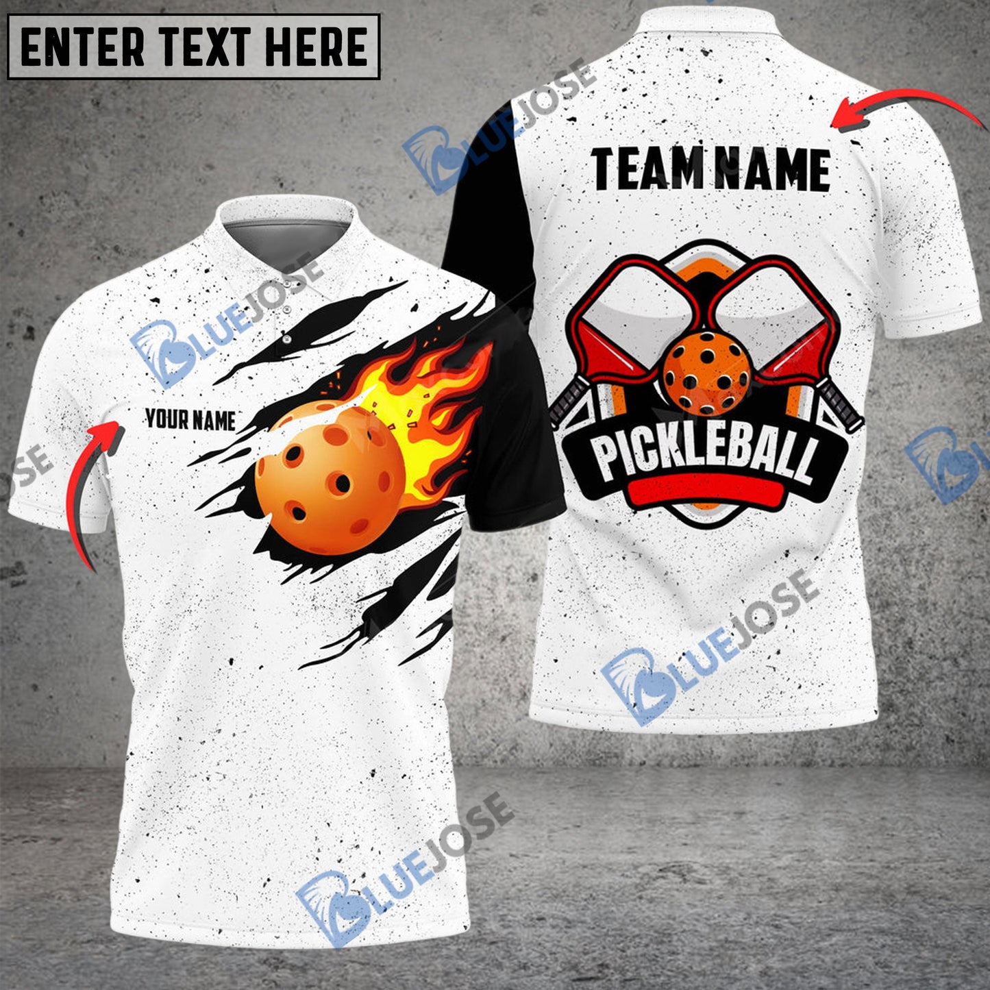 Frenzidea Pickleball Flame Orange Personalized Name, Team Name Unisex Shirt