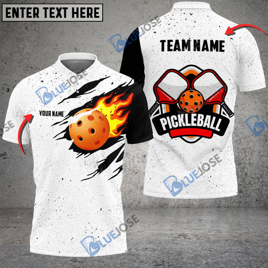 Frenzidea Pickleball Flame Orange Personalized Name, Team Name Unisex Shirt