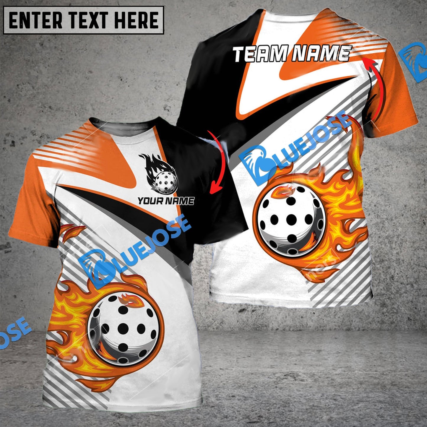 Frenzidea Pickleball Orange Arrow Personalized Name, Team Name Unisex Shirt