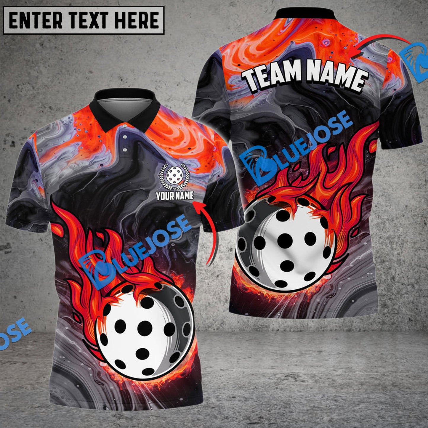 Frenzidea Pickleball Fire Paint Personalized Name, Team Name Unisex Shirt (4 Colors)