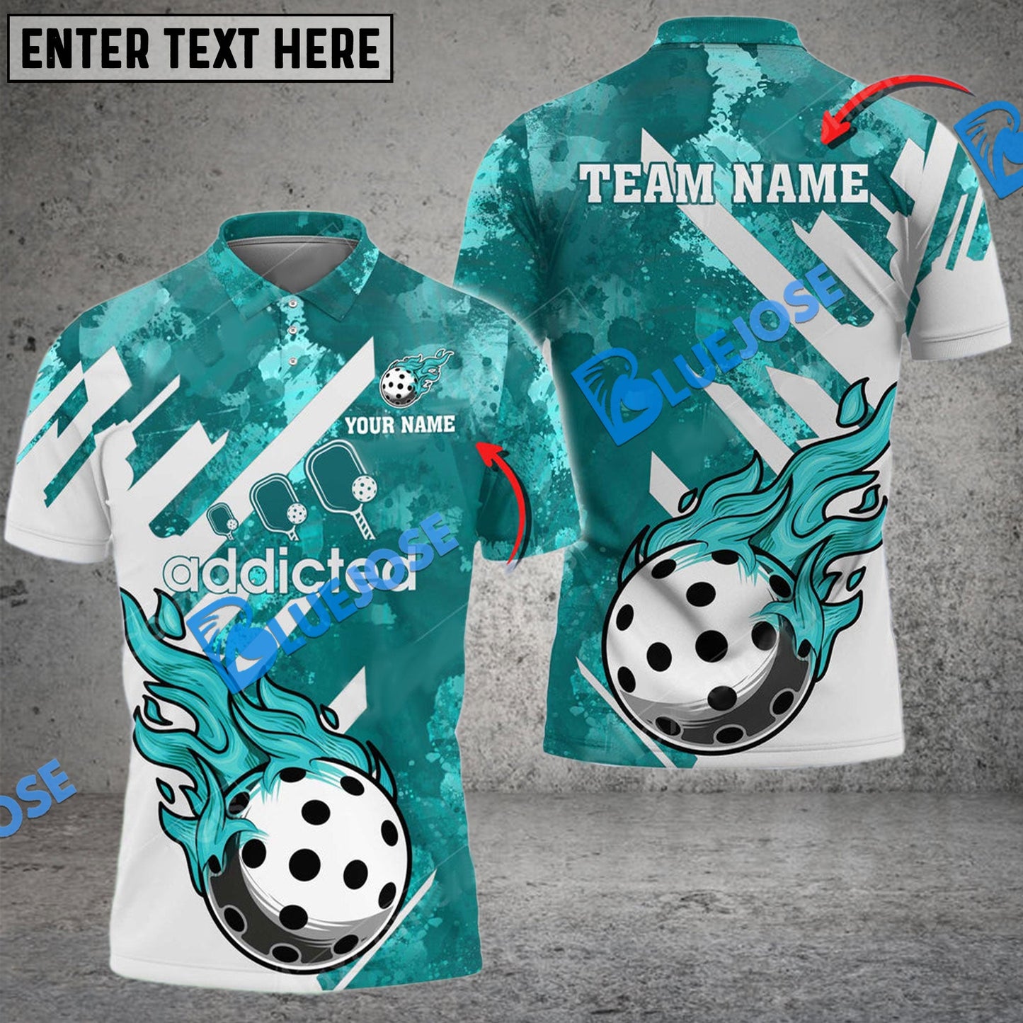 Frenzidea Pickleball Cyan Paint Personalized Name, Team Name Unisex Shirt
