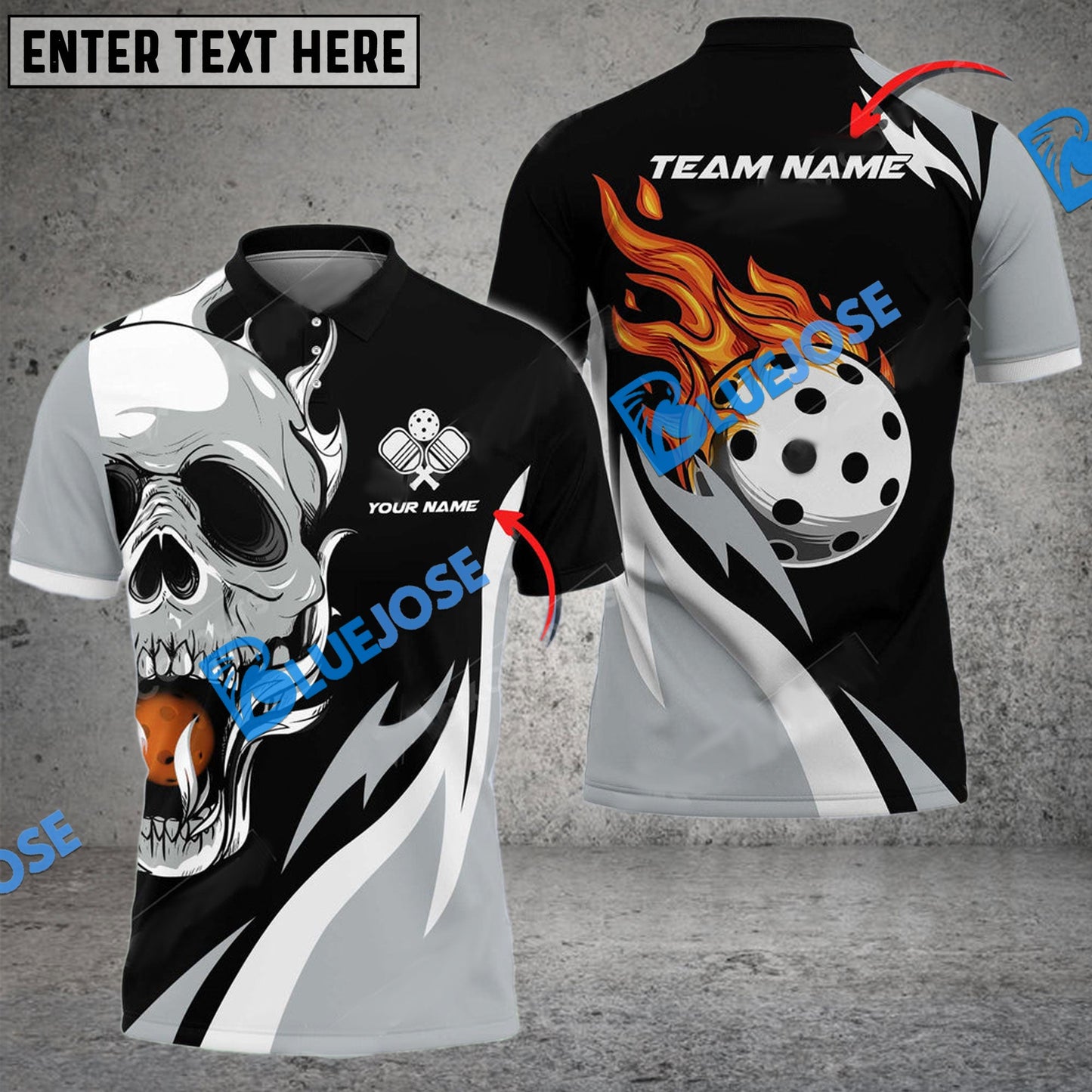 Frenzidea Pickleball Fire Skull Personalized Name, Team Name Unisex Shirt