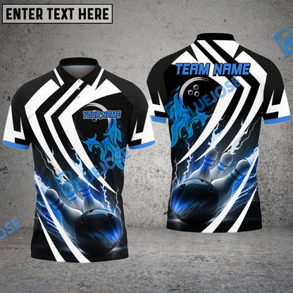Frenzideas Bowling And Pins Thundering Strike Multicolor Customized Name 3D Shirt ( 4 Colors )