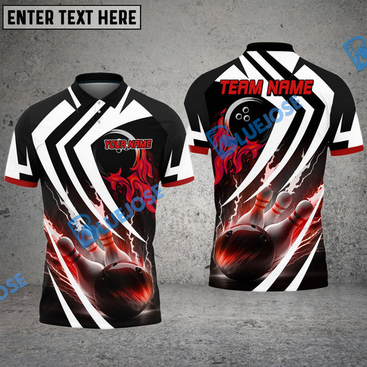 Frenzideas Bowling And Pins Thundering Strike Multicolor Customized Name 3D Shirt ( 4 Colors )