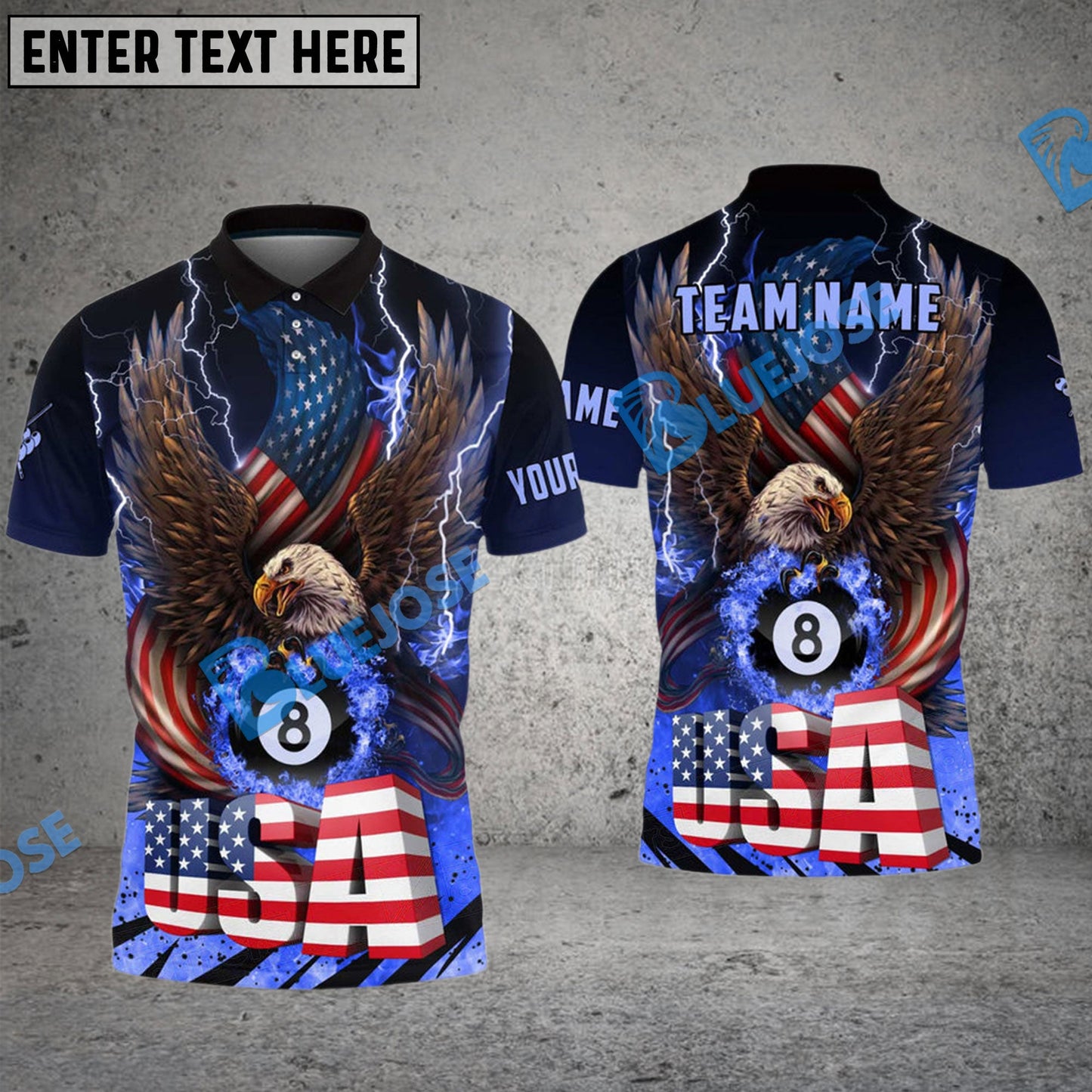 Frenzidea Billiards Ball 8 American Eagle Fire And Thunder Personalized Name, Team Name Unisex Shirt ( 4 Colors )