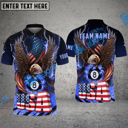 Frenzidea Billiards Ball 8 American Eagle Fire And Thunder Personalized Name, Team Name Unisex Shirt ( 4 Colors )