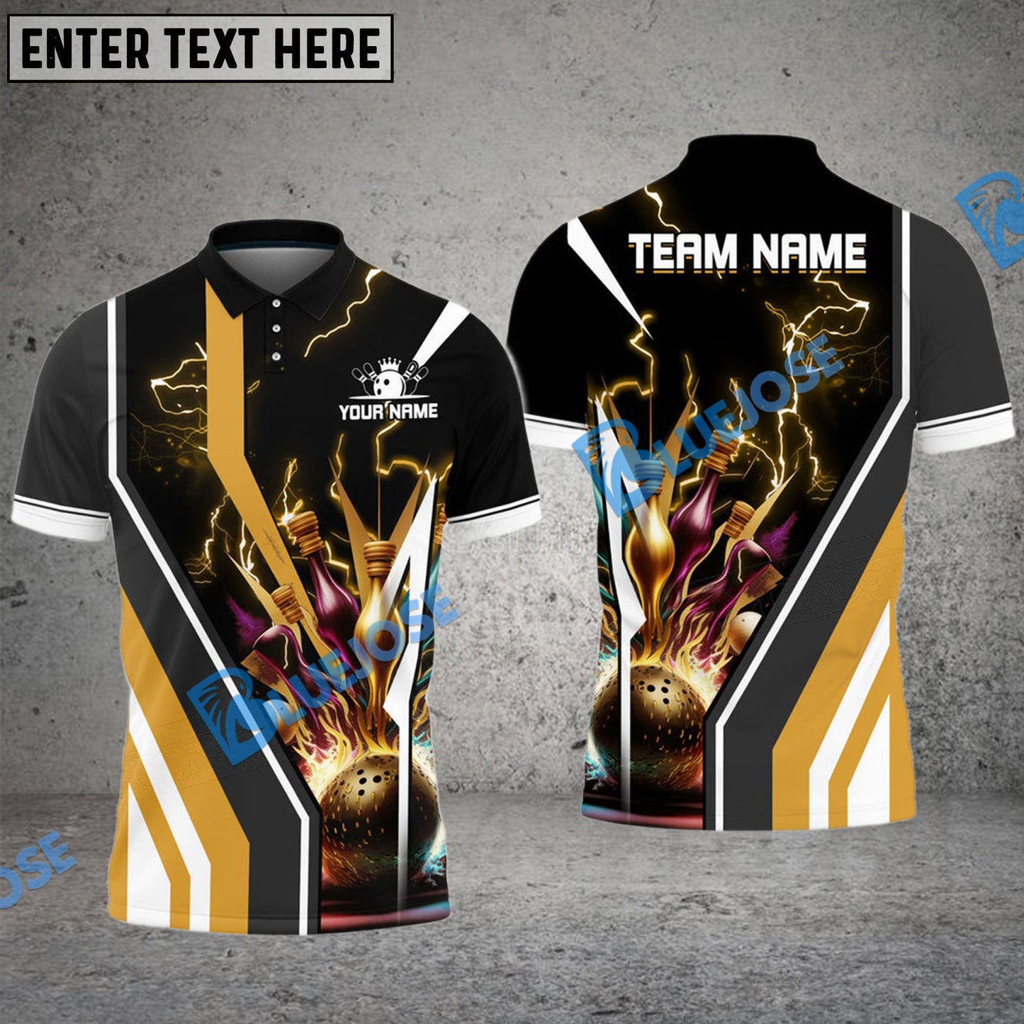 Frenzideas Bowling And Pins Electro Strike Multicolor Customized Name 3D Shirt ( 4 Colors )