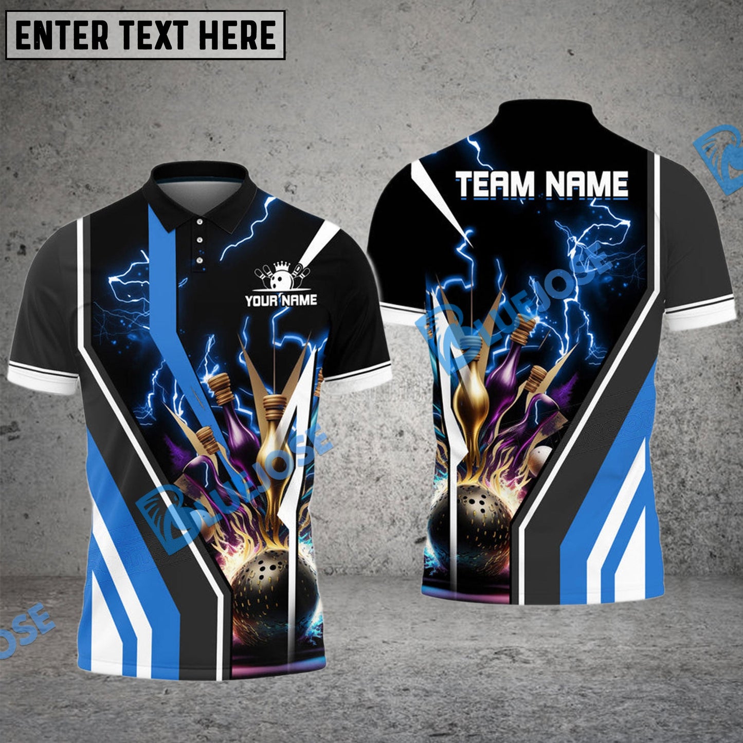Frenzideas Bowling And Pins Electro Strike Multicolor Customized Name 3D Shirt ( 4 Colors )