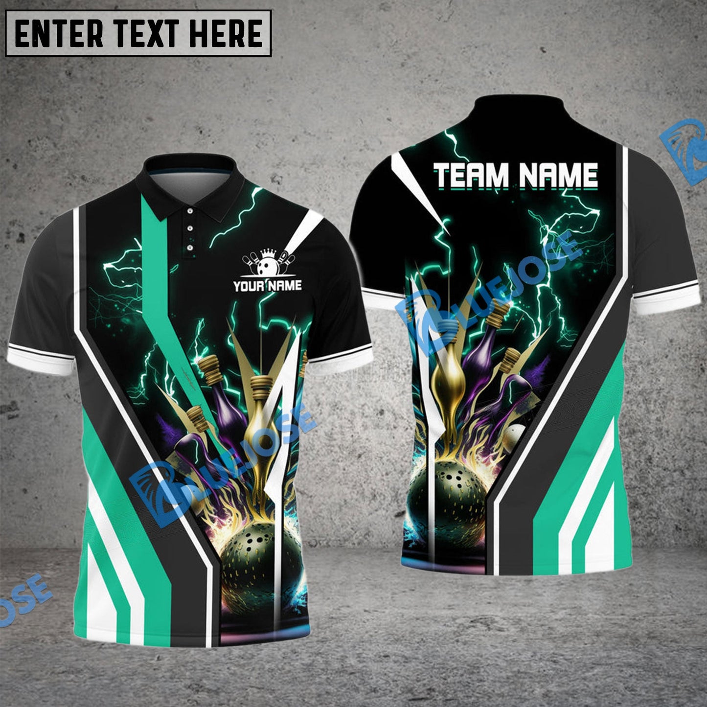 Frenzideas Bowling And Pins Electro Strike Multicolor Customized Name 3D Shirt ( 4 Colors )